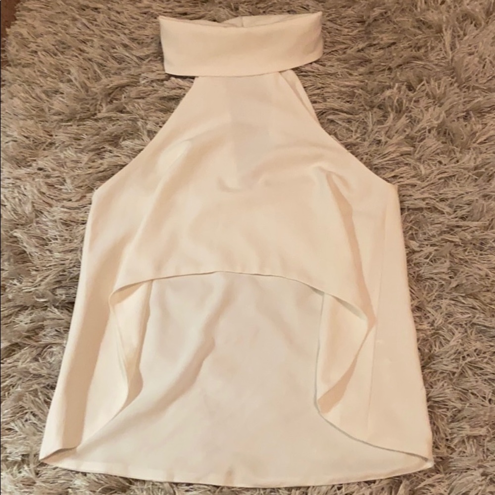 White around neck crop open stomach top